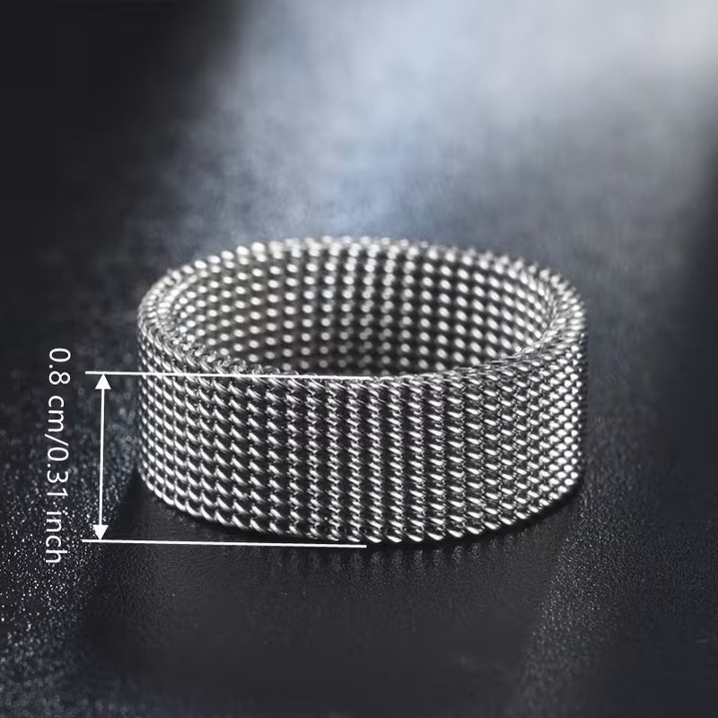 Stainless Steel Mesh Band Ring - Versatile & Chic for Casual Attire, Hip-Hop/Minimalist Style
