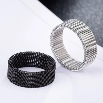 Stainless Steel Mesh Band Ring - Versatile & Chic for Casual Attire, Hip-Hop/Minimalist Style